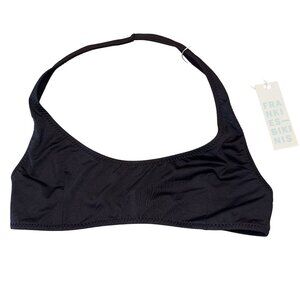 NWT Frankies Bikinis Skyler Black Sporty Halter Swim Bikini Top Women's X-Small